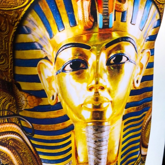 King tut ornate T shirt; vegan leather sleeves EUC mens large - Picture 4 of 9